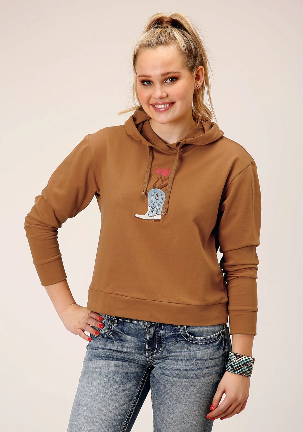 Workday Ready Minimalist Aesthetic Roper Womens Micro Fleece Tobacco Brown 100% Cotton Hoodie
