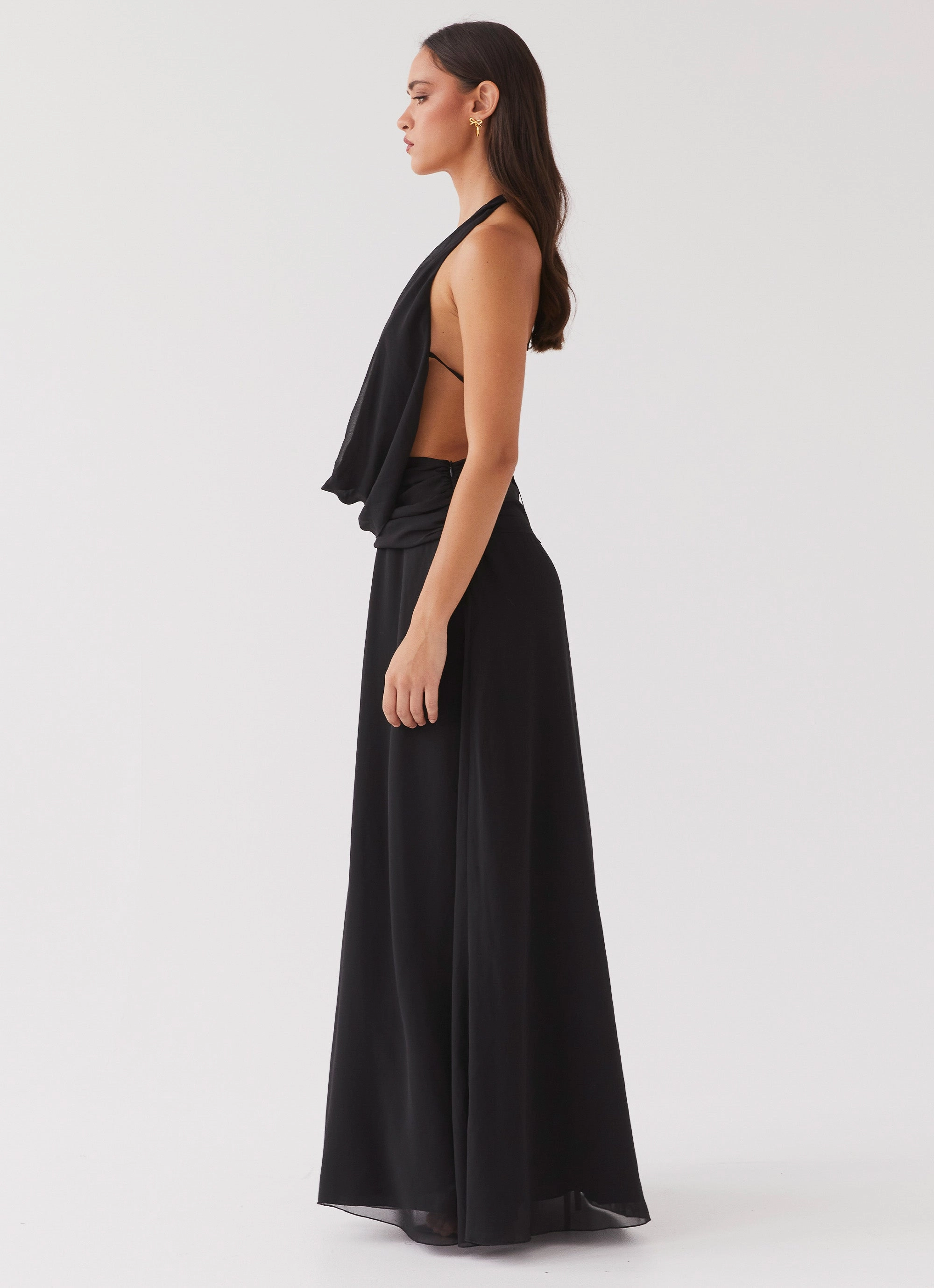 Convertible-Style Waist-Cinching Elysia Chiffon Maxi Dress - Black