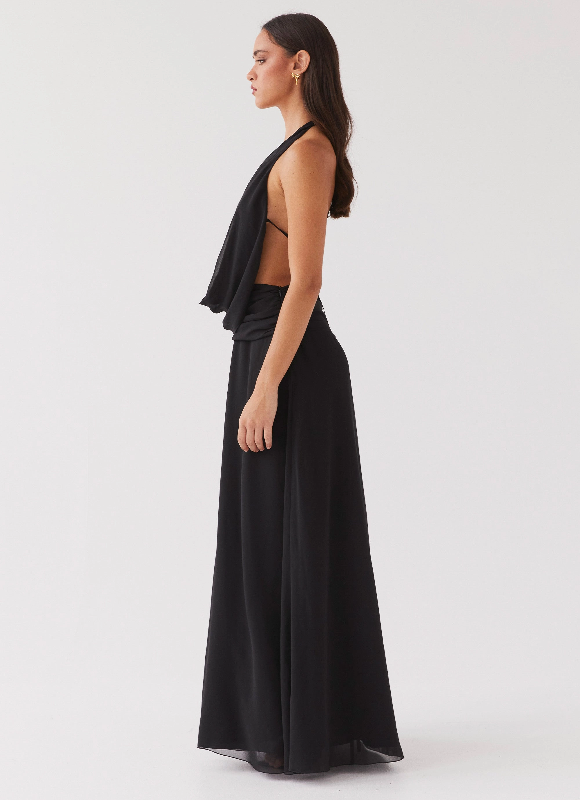 Light And Airy Brunch Glow Elysia Chiffon Maxi Dress - Black