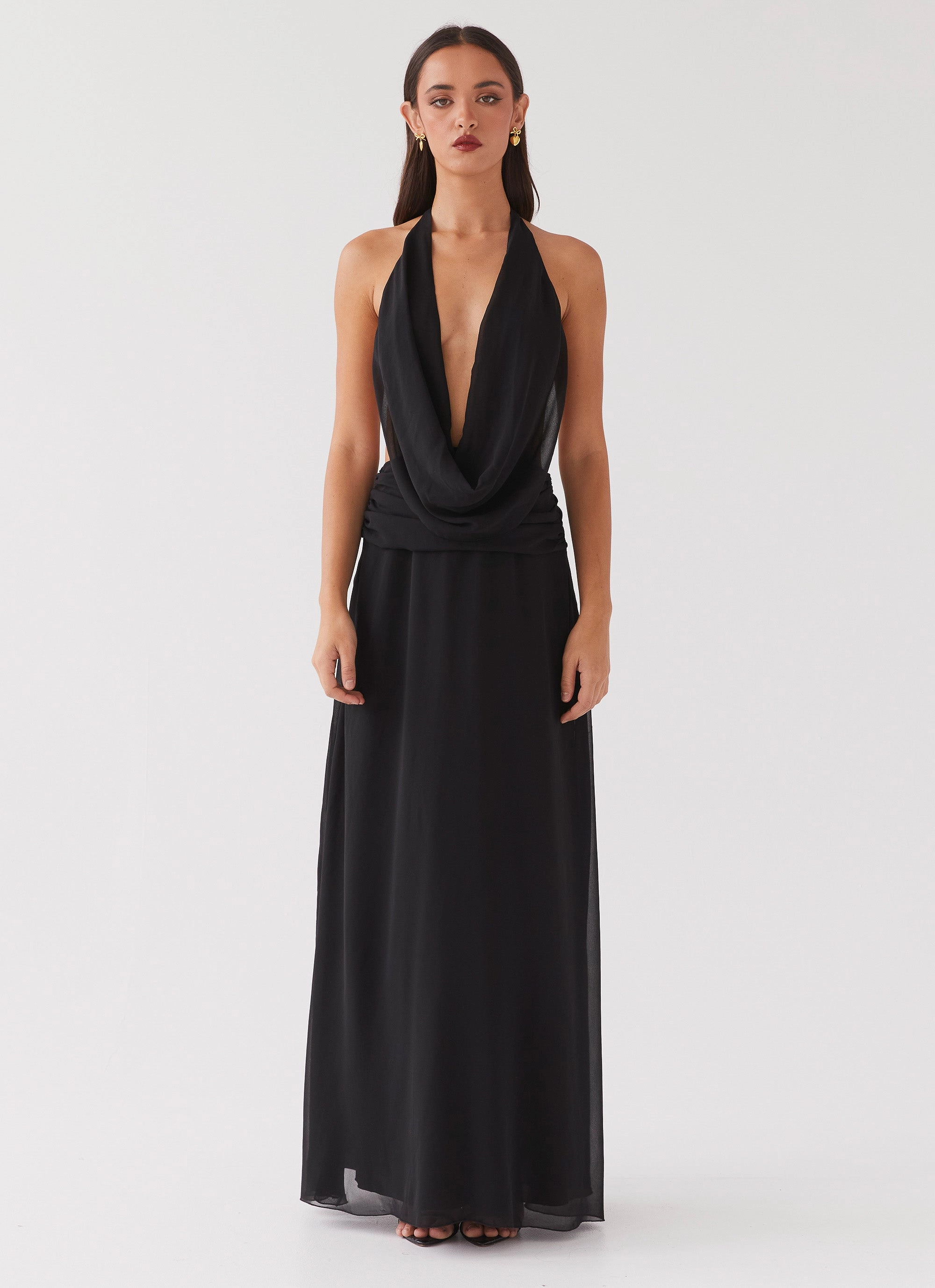 Elysia Chiffon Maxi Dress - Black Subtle design NonSlipClosure