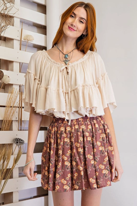 premium fabric IVY PRINTED COTTON GAUZE MINI SKIRT