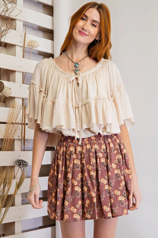 IVY PRINTED COTTON GAUZE MINI SKIRT Opaque Lining