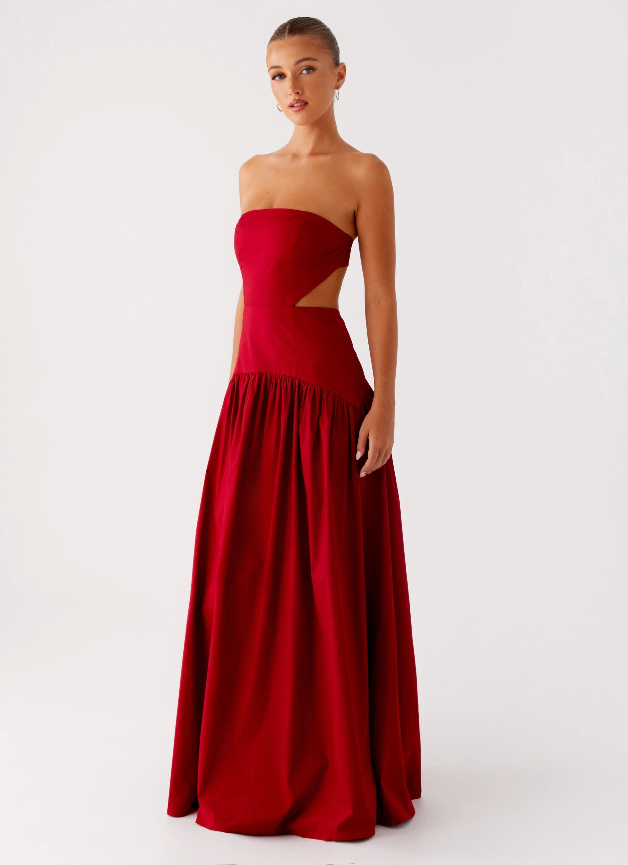 Pure Tone Chic Style Aamari Maxi Dress - Red