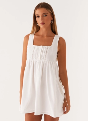 Ottoline Babydoll Mini Dress - White Country View Pleat Breeze