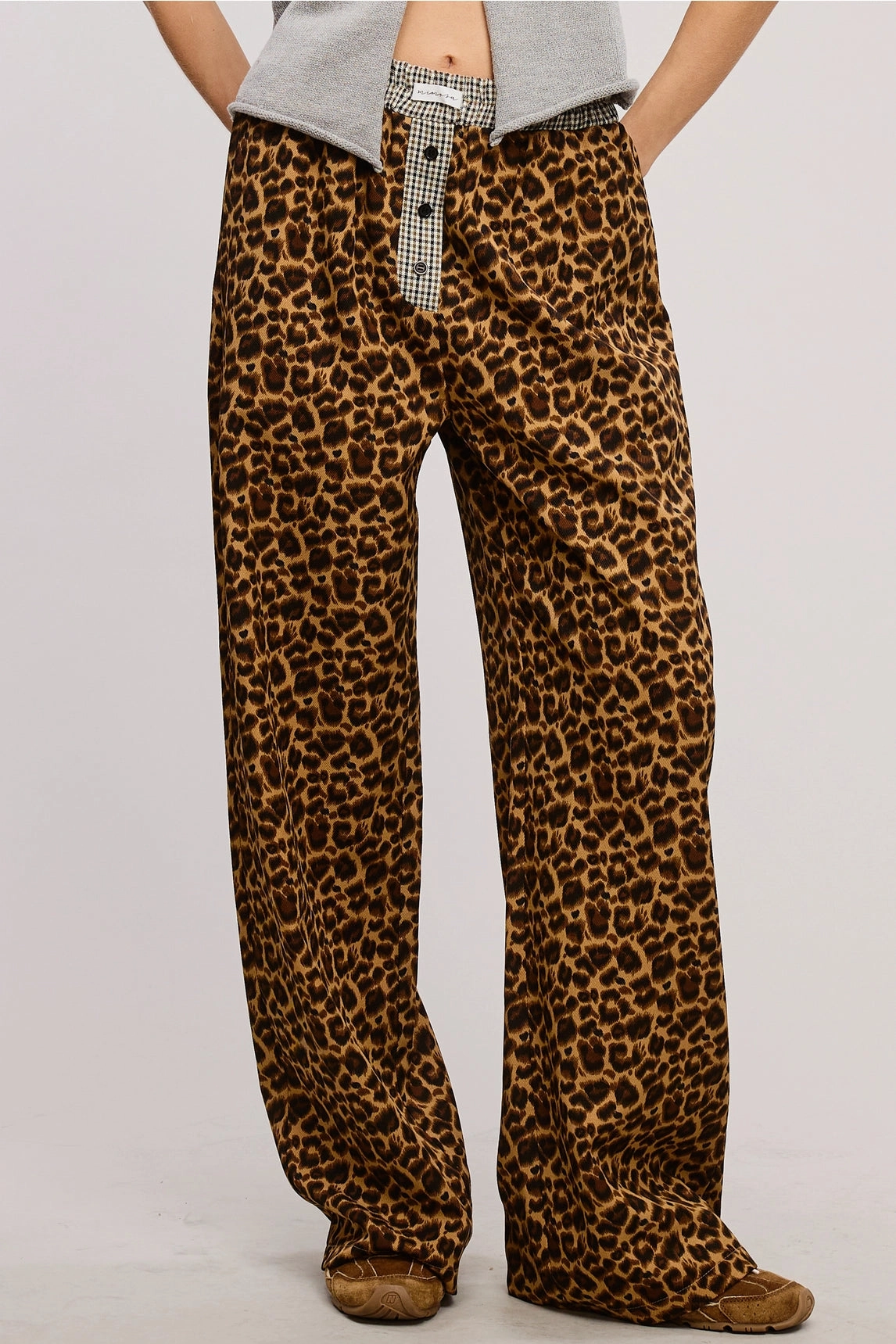 Leopard Print Boxer Pants Smooth Stitching Reinforced Neckline Detail