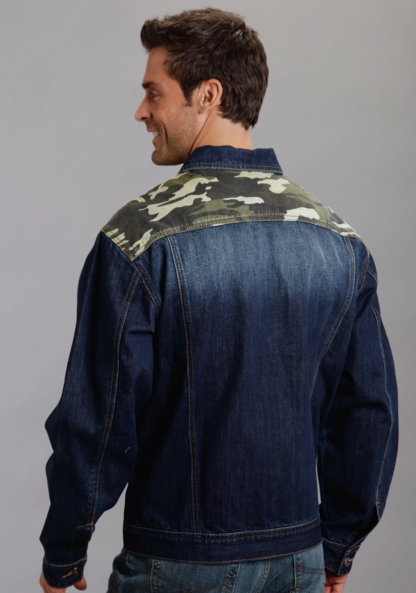 Stetson Mens Camo Back Yoke Blue 100% Cotton Jacket Breathable Technology Modular Layering System