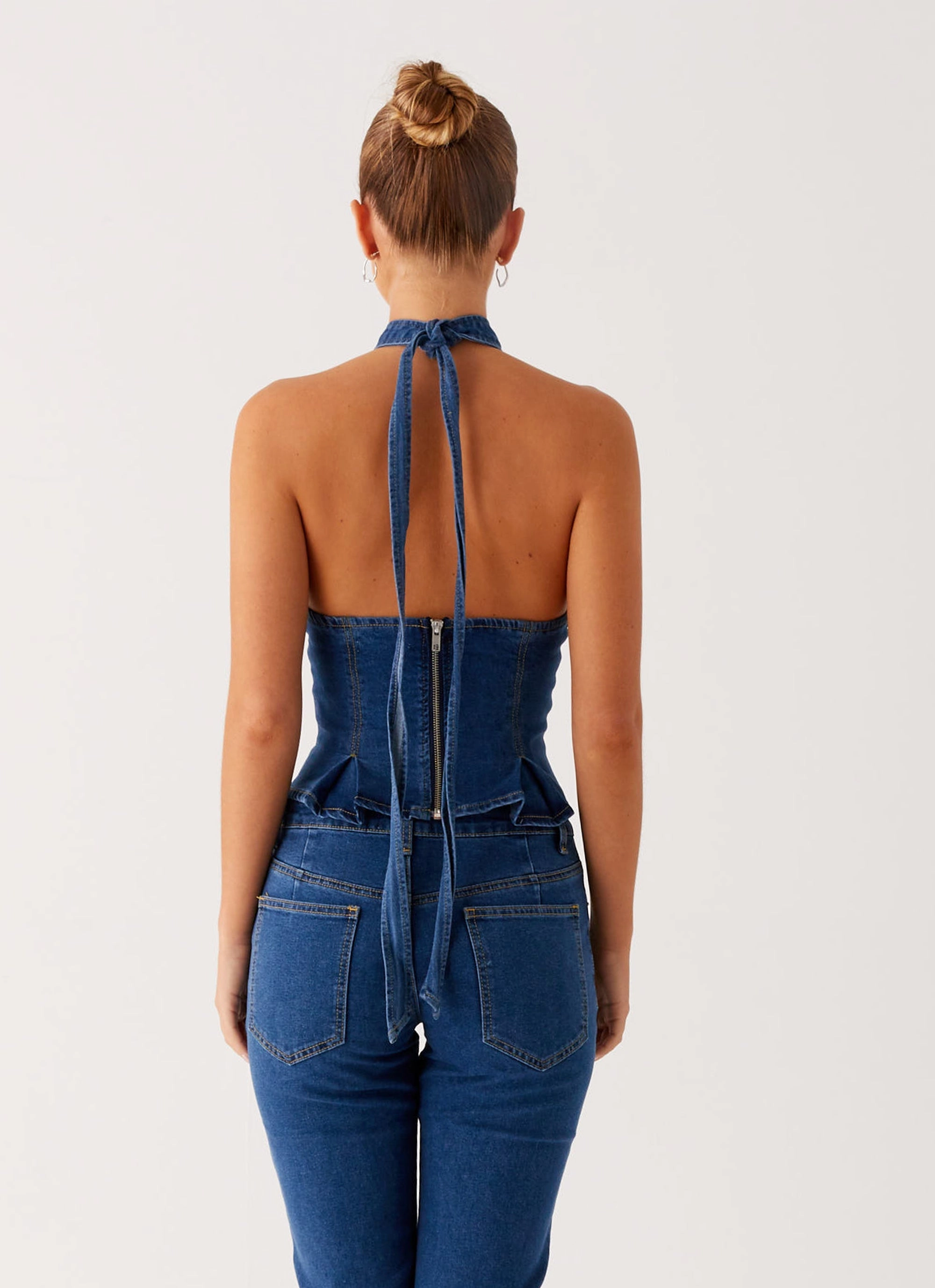 FlexibleCuff Saylor Halter Denim Top - Indigo