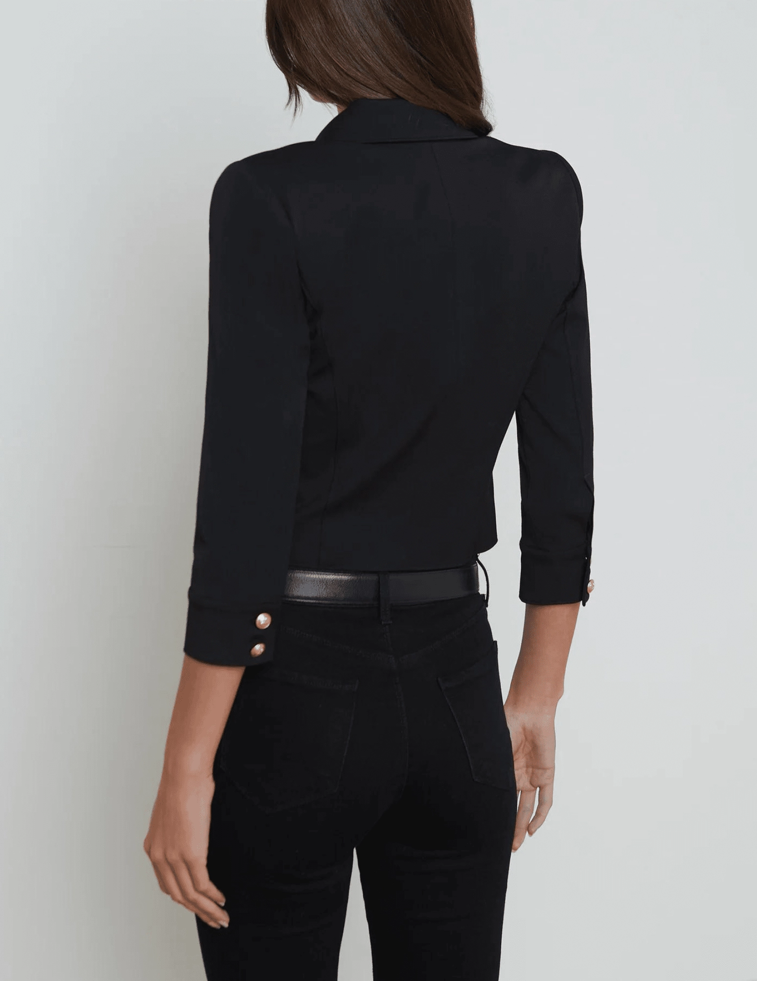 L'Agence Kumi Cropped Fitted Jacket in Black Compact TravelFriendly Design Roll Up Sleeve Design