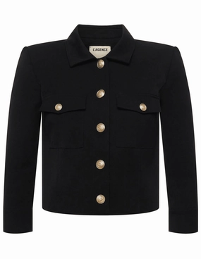 L'Agence Kumi Cropped Fitted Jacket in Black Boho chic