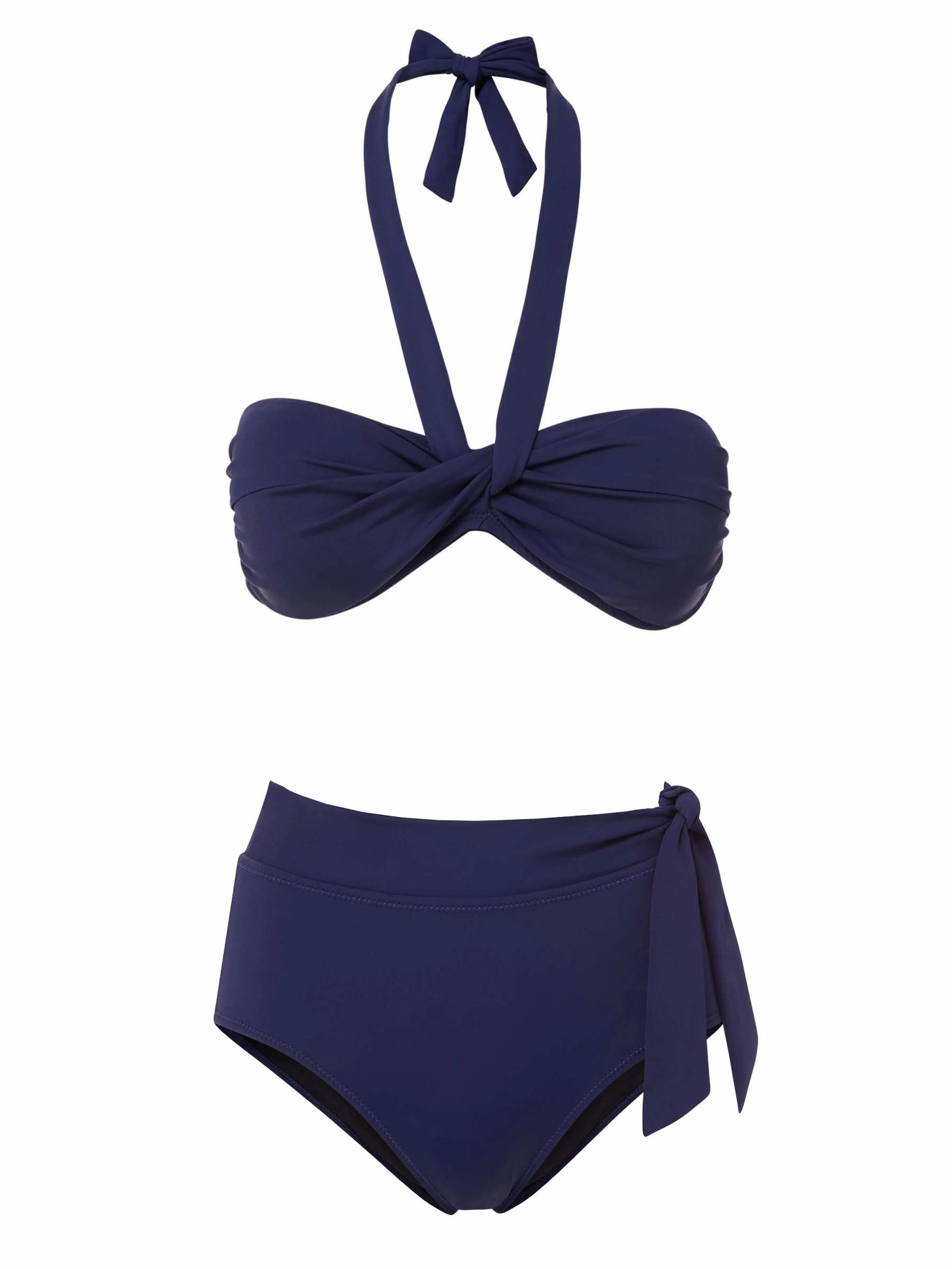 Sustainable Material Loryn Top   Side Tie High Waist Bottom in Navy Satin