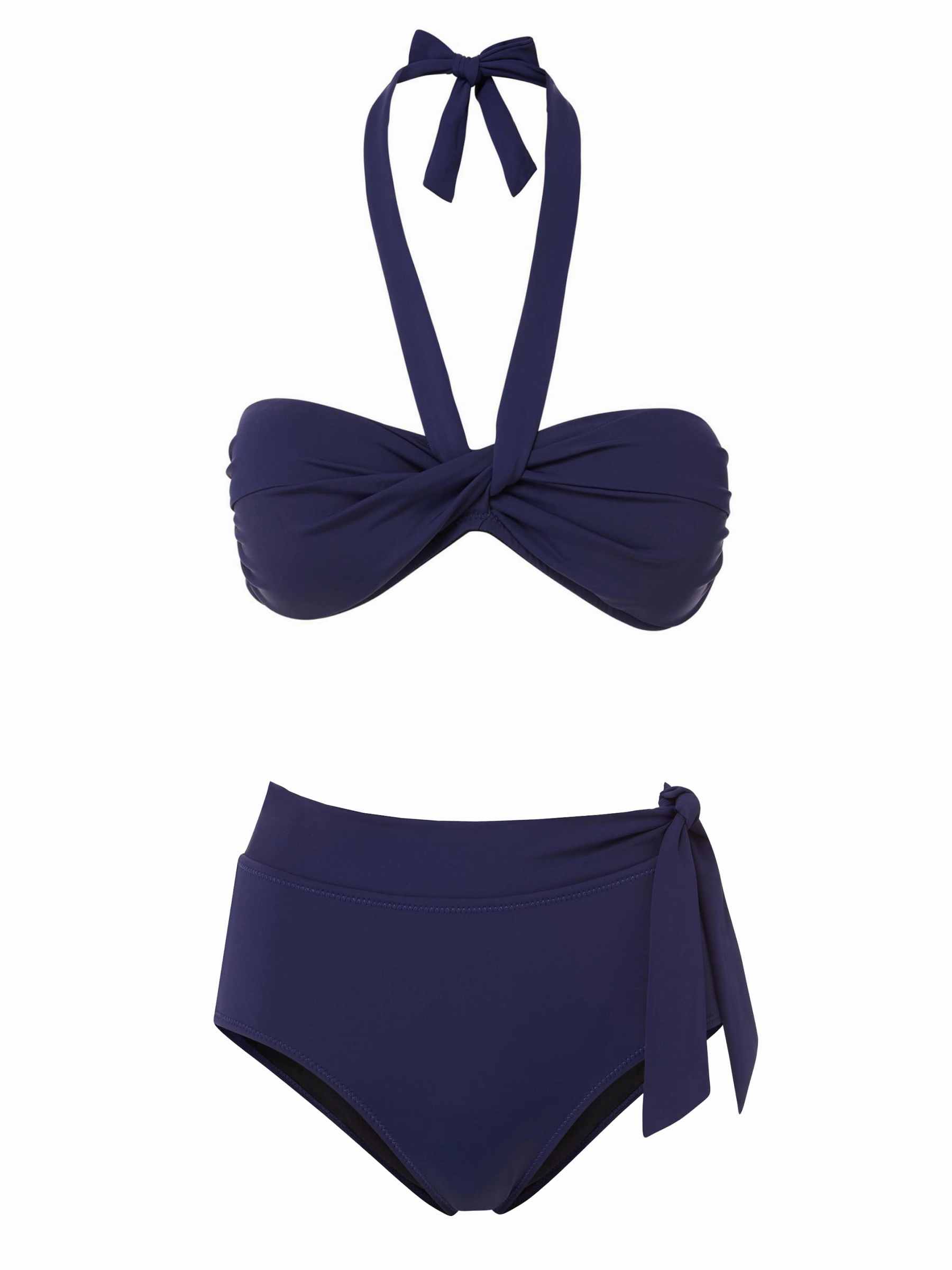 Loryn Top   Side Tie High Waist Bottom in Navy Satin Effortless Style Swim Fashion