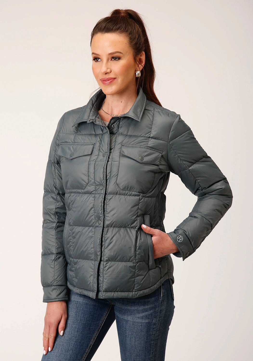 Eco Friendly Recycled Material OdorResistantFabric Roper Womens Crushable Down Silver Sage 100% Nylon Softshell Jacket