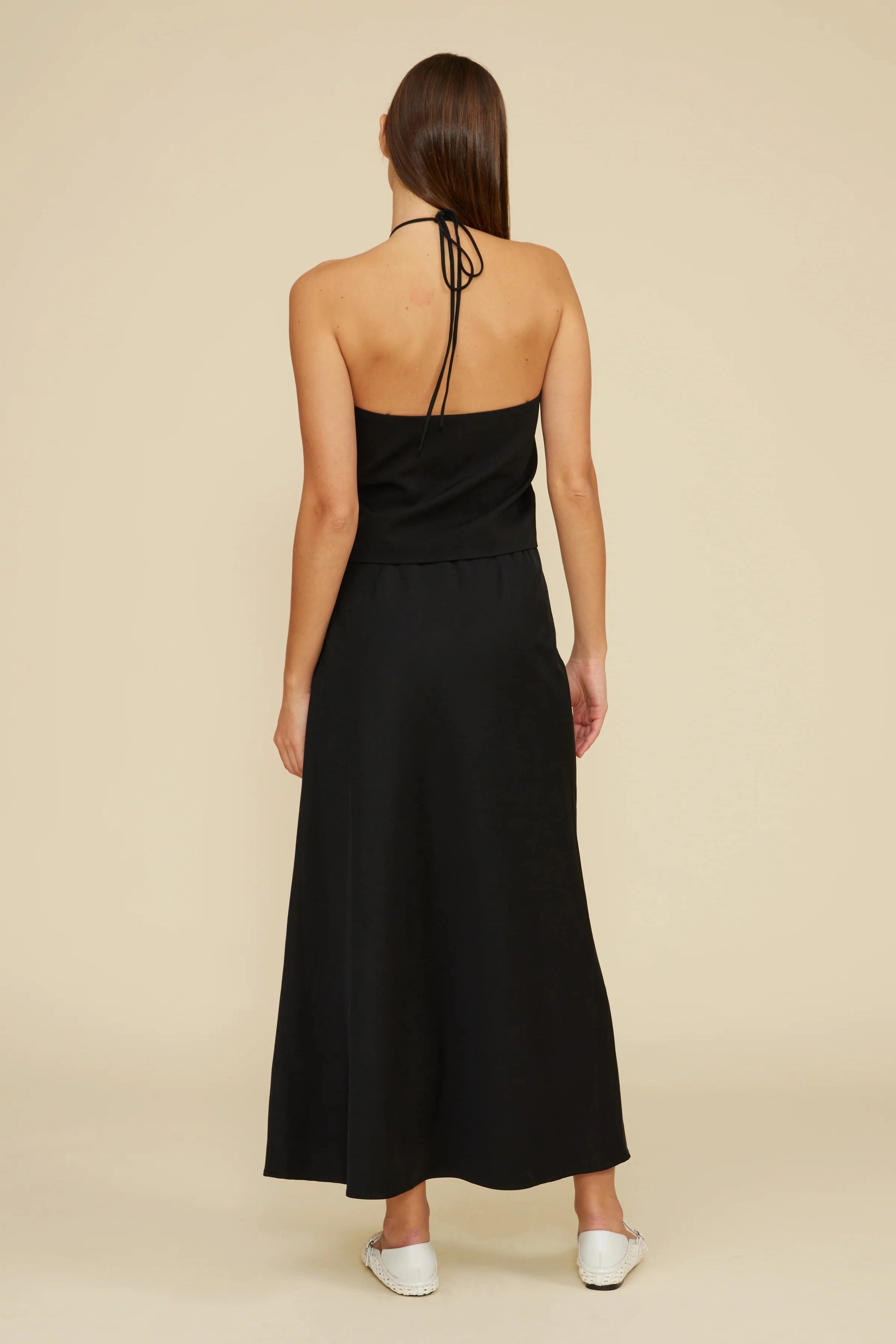 Stassi Bias Midi Skirt - Black LayeredStyling Double Chest Pocket