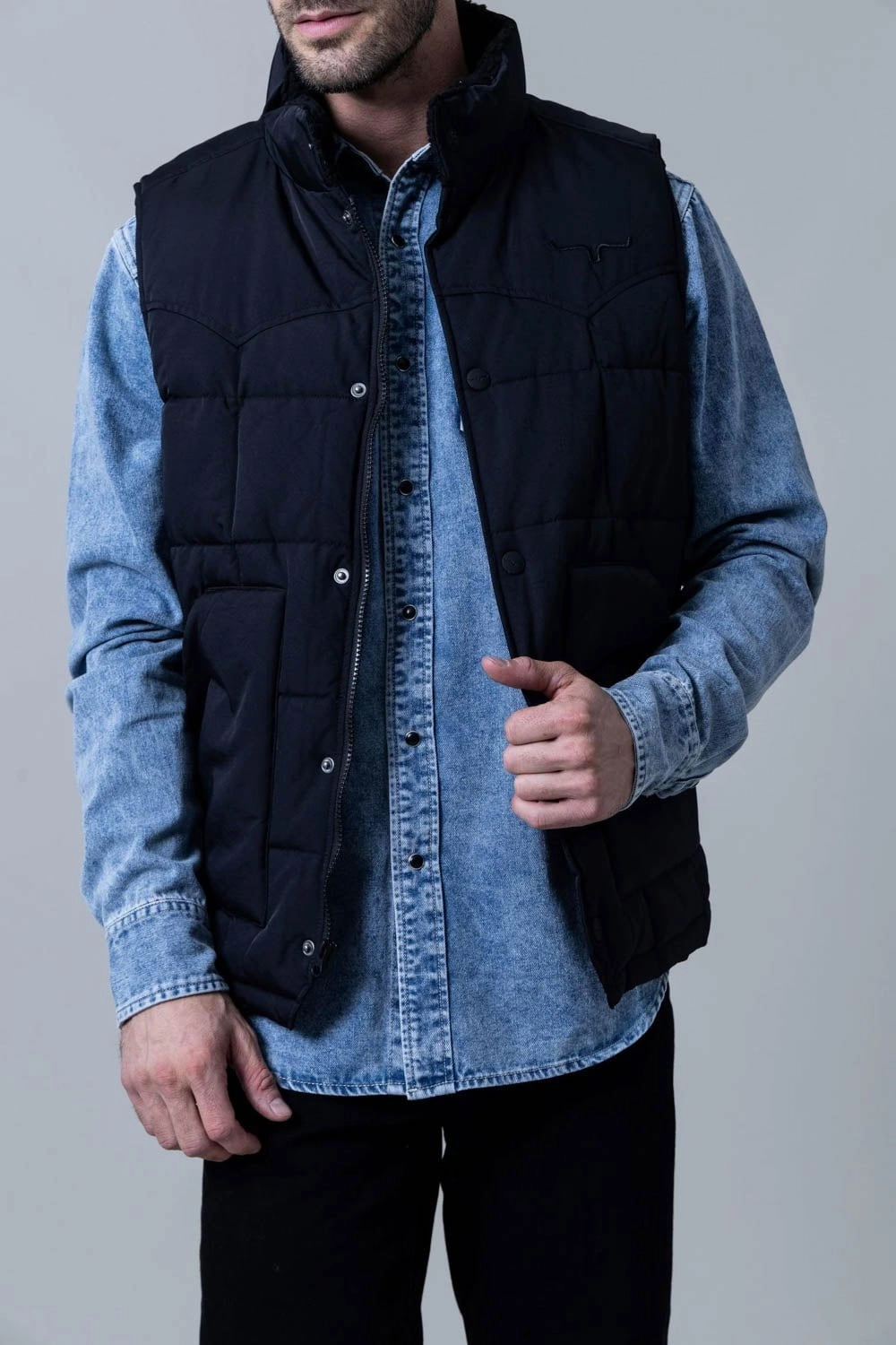 Water Resistant Shell Kimes Ranch Mens Muir Trail Quilted Black Poly/Nylon Softshell Vest