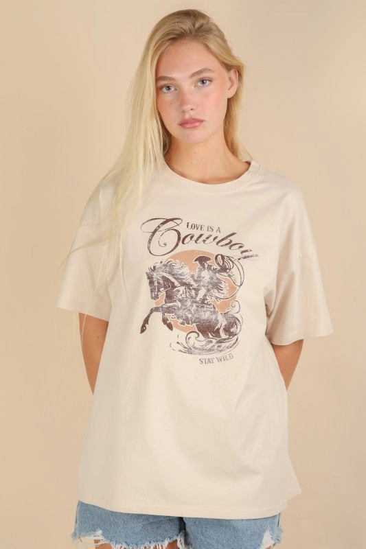 WrinkleFree Fabric Love Is A Cowboy Graphic Top