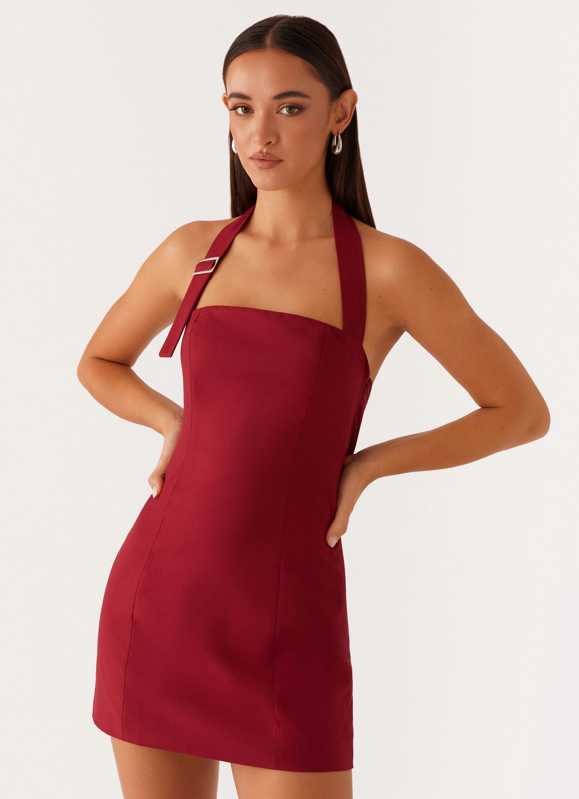 Smile Glow Mom Chic Bianca Halter Dress - Red