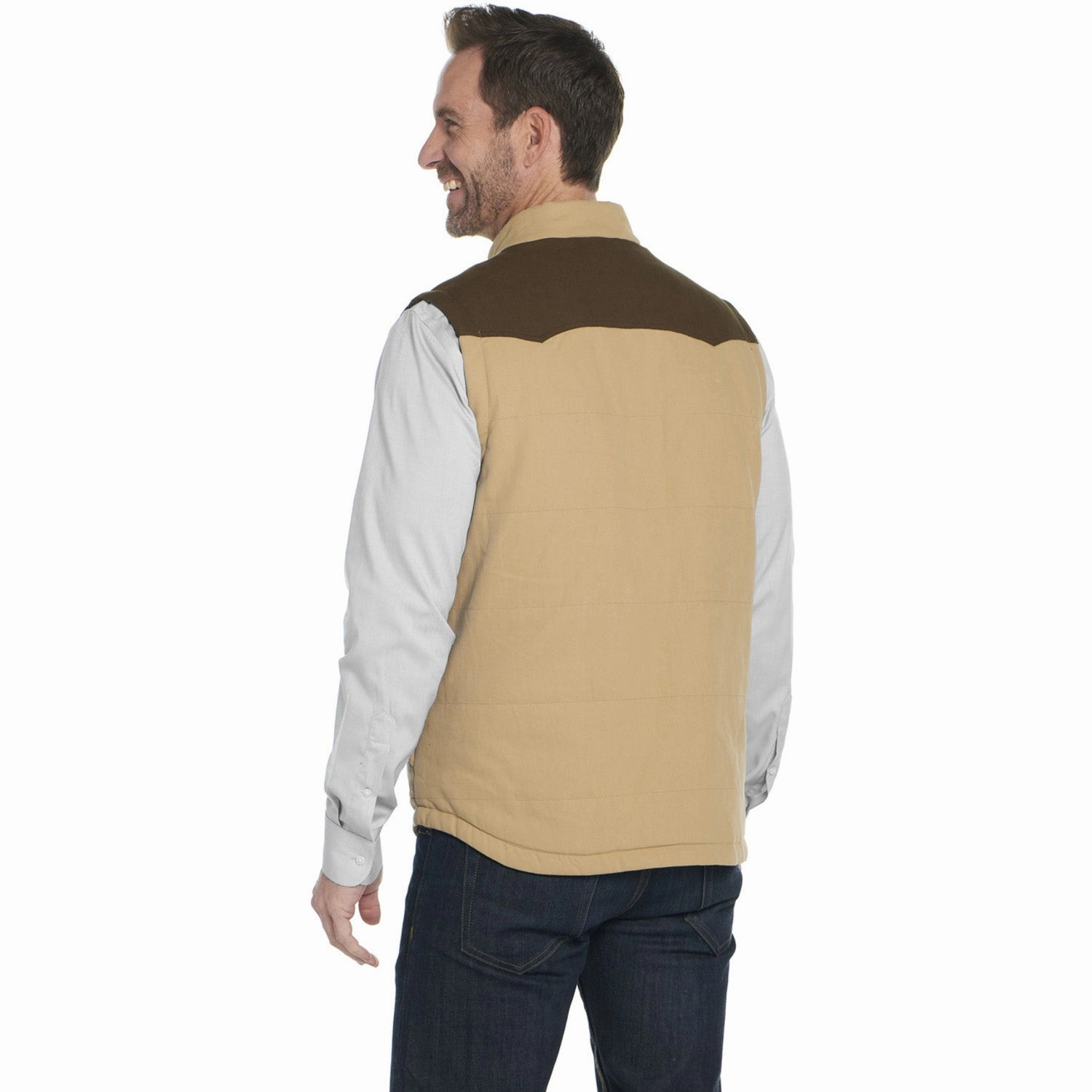 EcoFriendlyInsulation Impact Absorbing Back Panels Cripple Creek Mens Quilted Two-Toned Winter Wheat 100% Cotton Vest