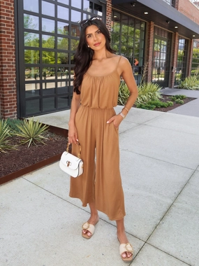 Gemma Knit Jumpsuit in Camel Outdoor Flexible