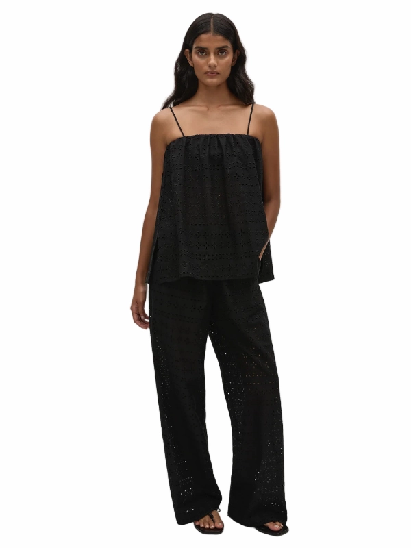 Ella Pant in Agnes Broderie Anglaise Black Fashionable Comfort