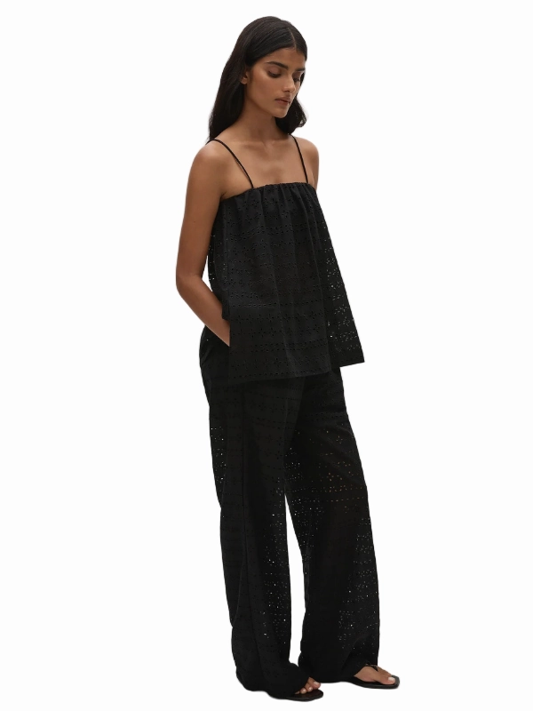 Ella Pant in Agnes Broderie Anglaise Black Flattering Waist Ripstop Reinforcement