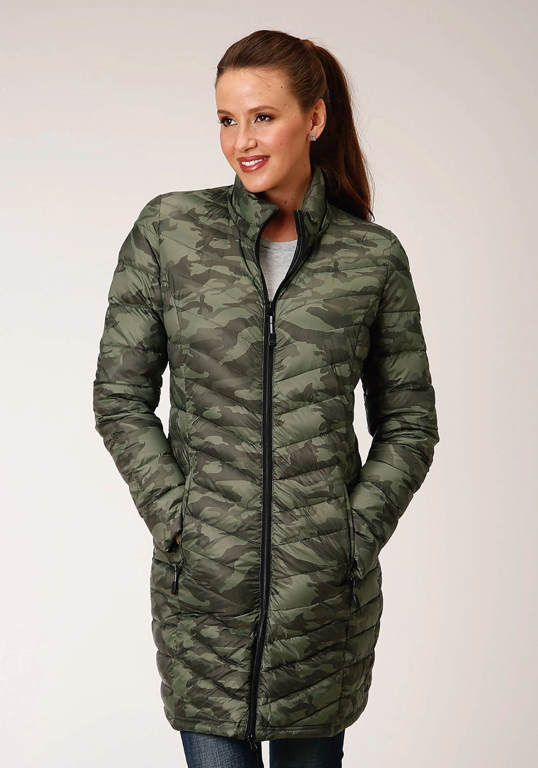 Easy Care Machine Washable Sport Fit Roper Womens Camo Nylon Down Filled Fur Coat