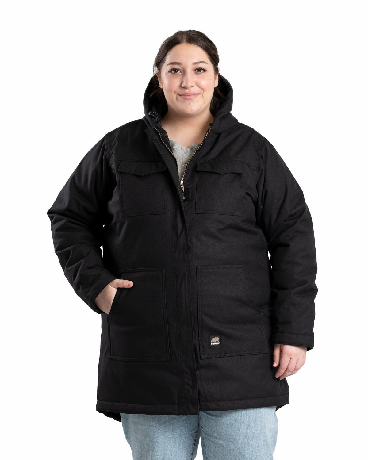 Berne Womens Icecap Parka Black 100% Nylon Insulated Jacket Multi Pocket Functionality Fade Resistant Exterior