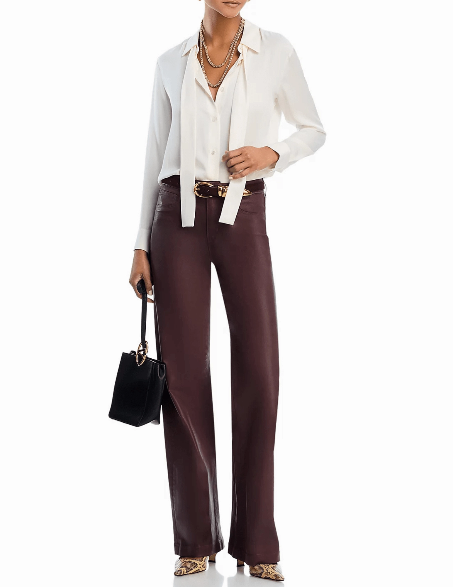 Elasticized Cuffs Comfort Layer L'AGENCE Scottie Coated High Rise Wide Leg Jeans in Chocolate Coated