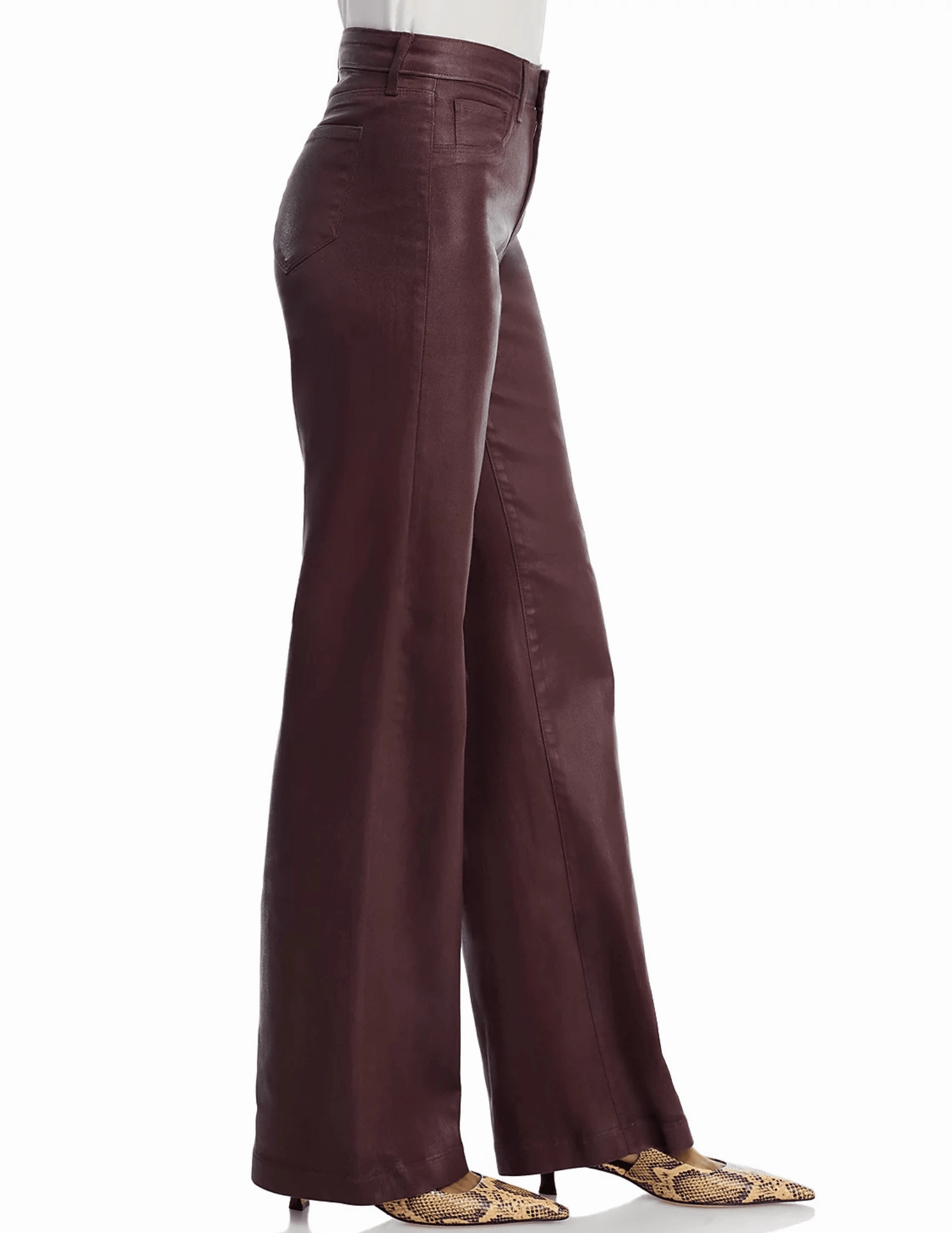 L'AGENCE Scottie Coated High Rise Wide Leg Jeans in Chocolate Coated Frayed hem