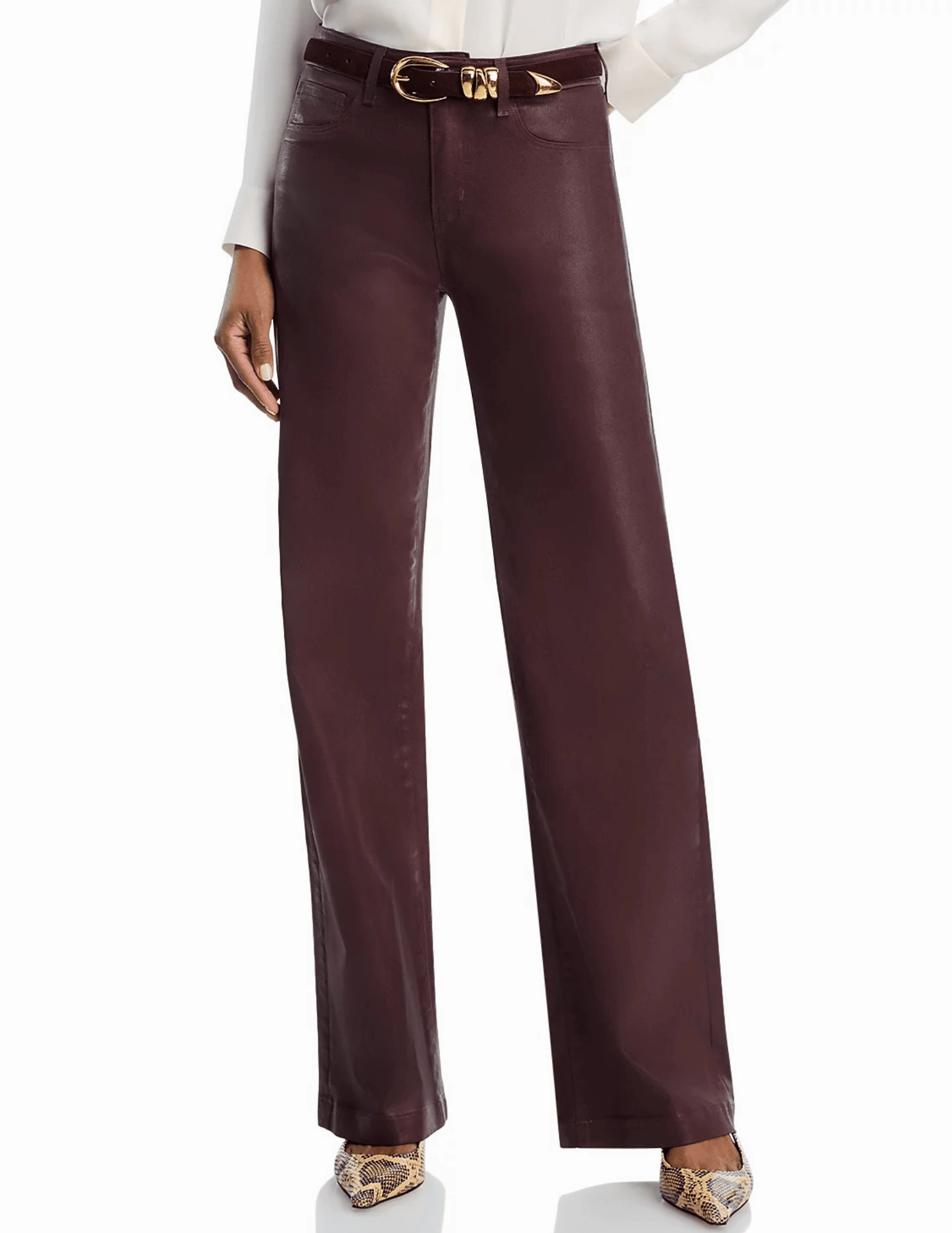 L'AGENCE Scottie Coated High Rise Wide Leg Jeans in Chocolate Coated Core Look