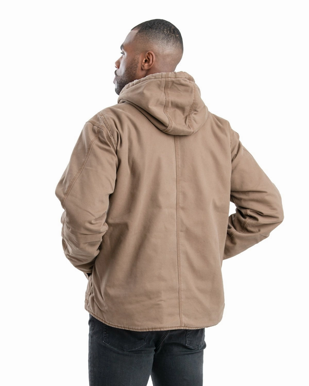 Clean Edge Piece Berne Mens Vintage Washed Sherpa-Lined Hooded Driftwood 100% Cotton Jacket