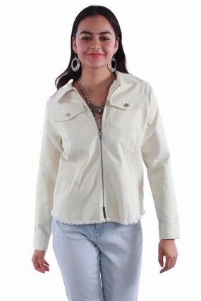 AntiStatic Inner Layer Scully Womens Stretch Denim Zip Cream Cotton Blend Cotton Jacket