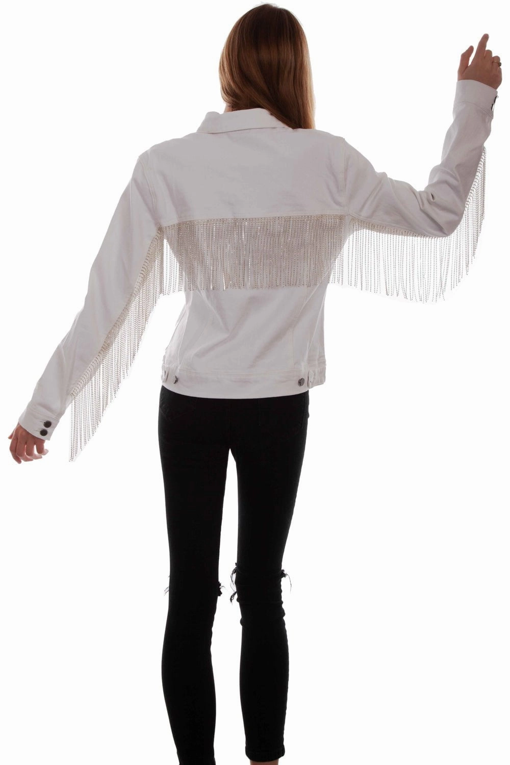 Stain Proof Quick drying material Scully Womens White Cotton Blend Rhinestone Fringe Jacket