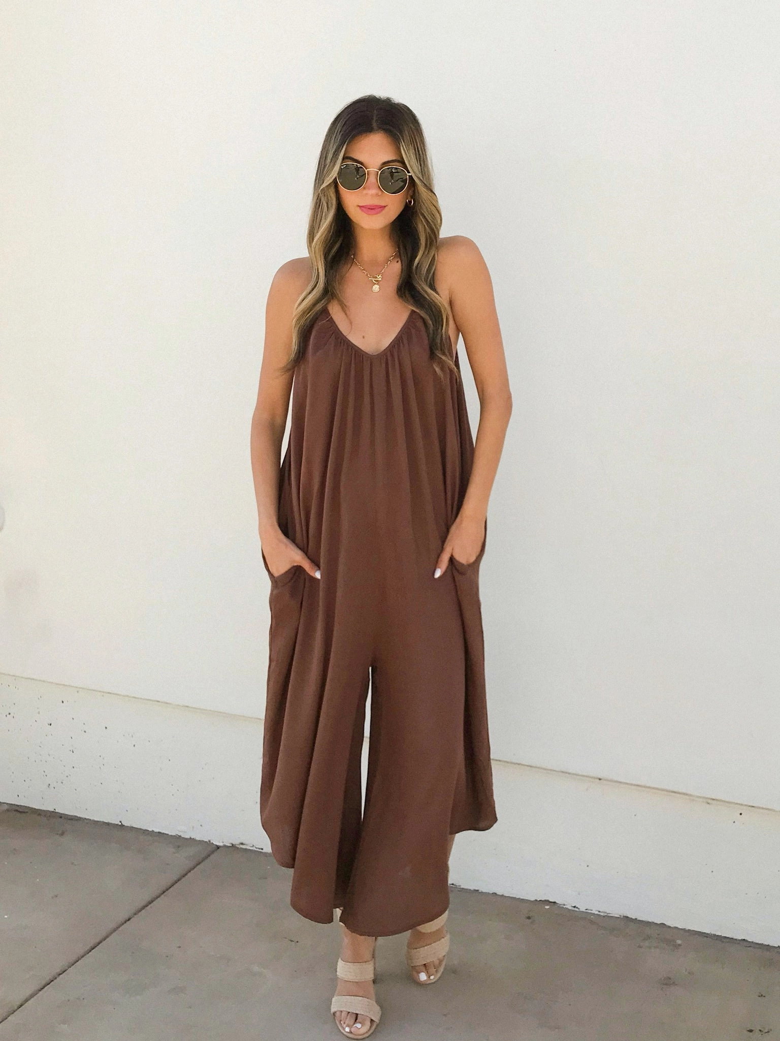 Solana Jumpsuit in Brown Fitness Apparel MoistureWicking Material