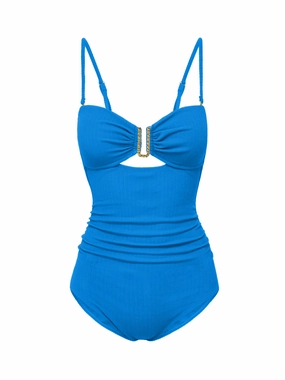 Molded Cups Support Button-Accents Lisa One Piece In Grotto Texture