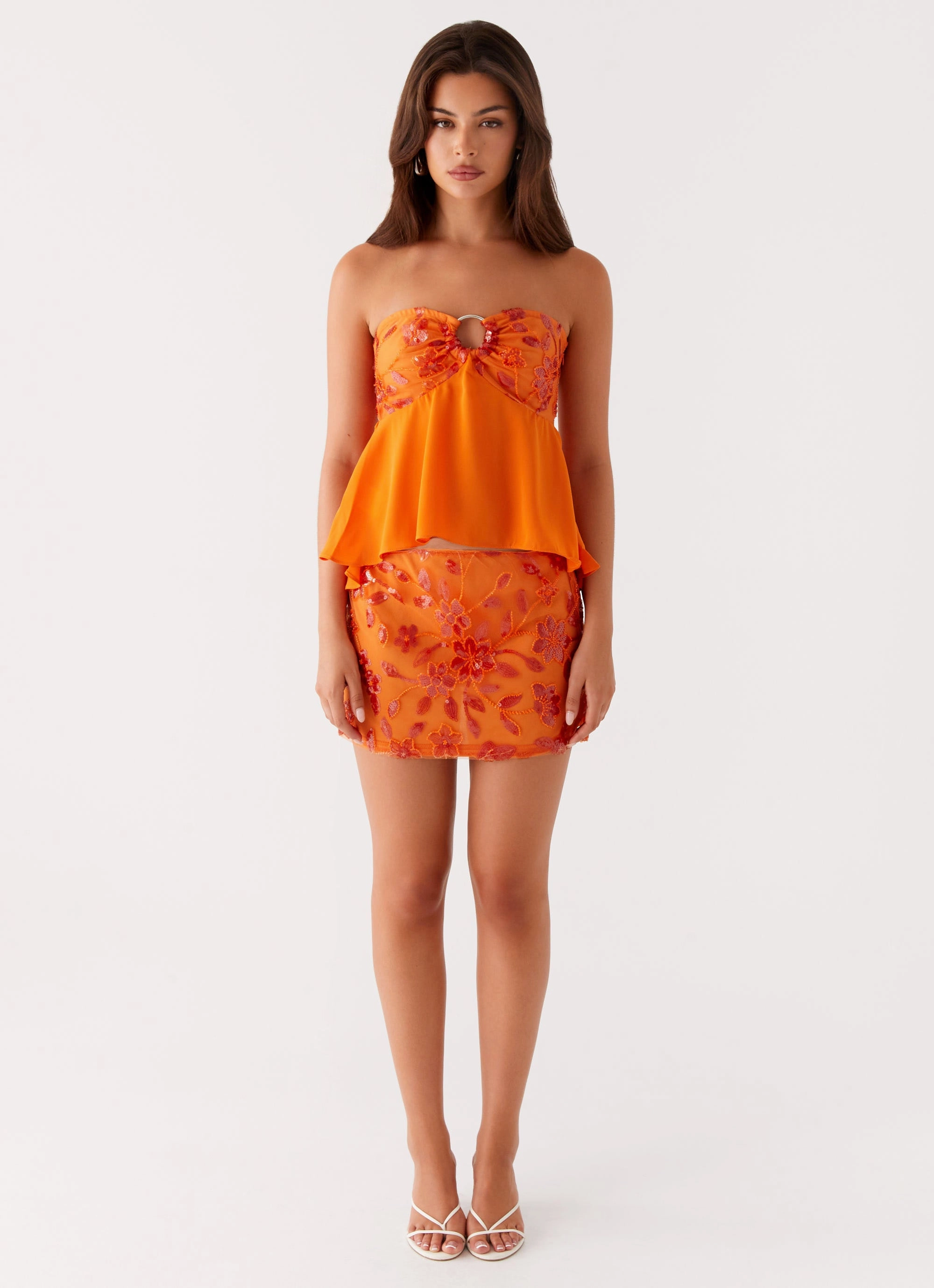 Sport Hoodie Convertible Neckline Kenya Beaded Halter Top - Orange