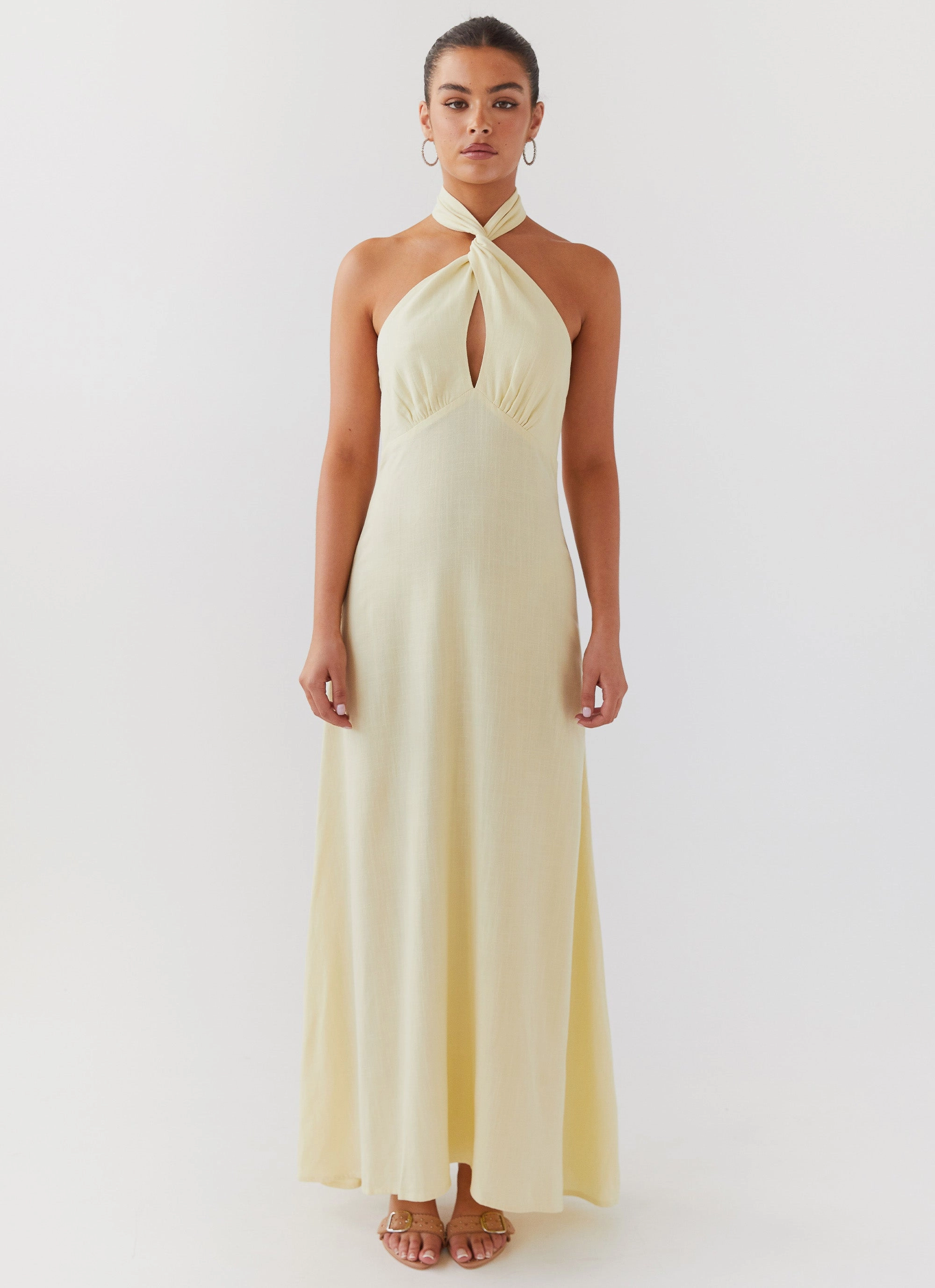 Adrienne Linen Maxi Dress - Lemon Flare Swing