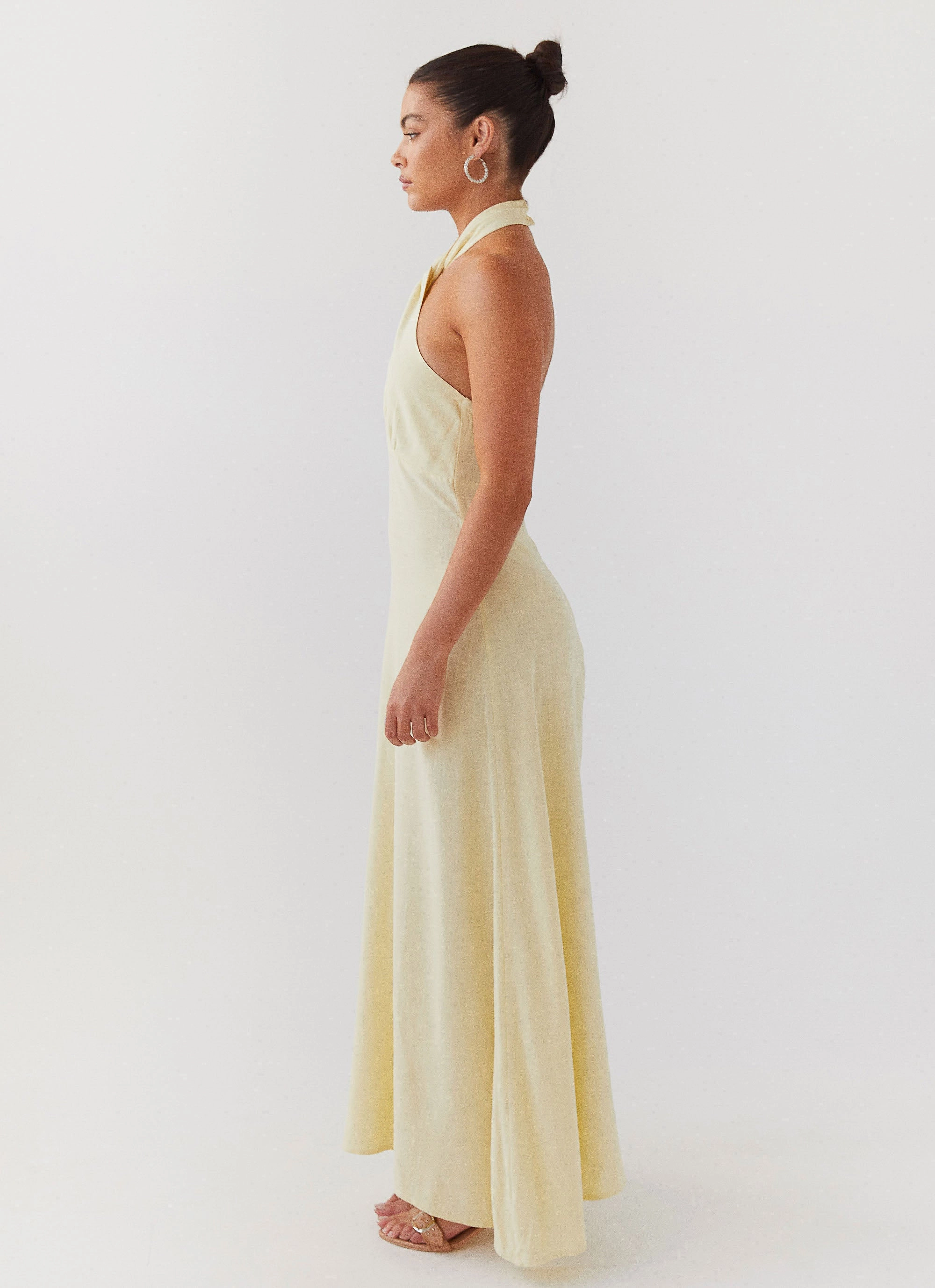 Clean Cut Smooth Design Adrienne Linen Maxi Dress - Lemon