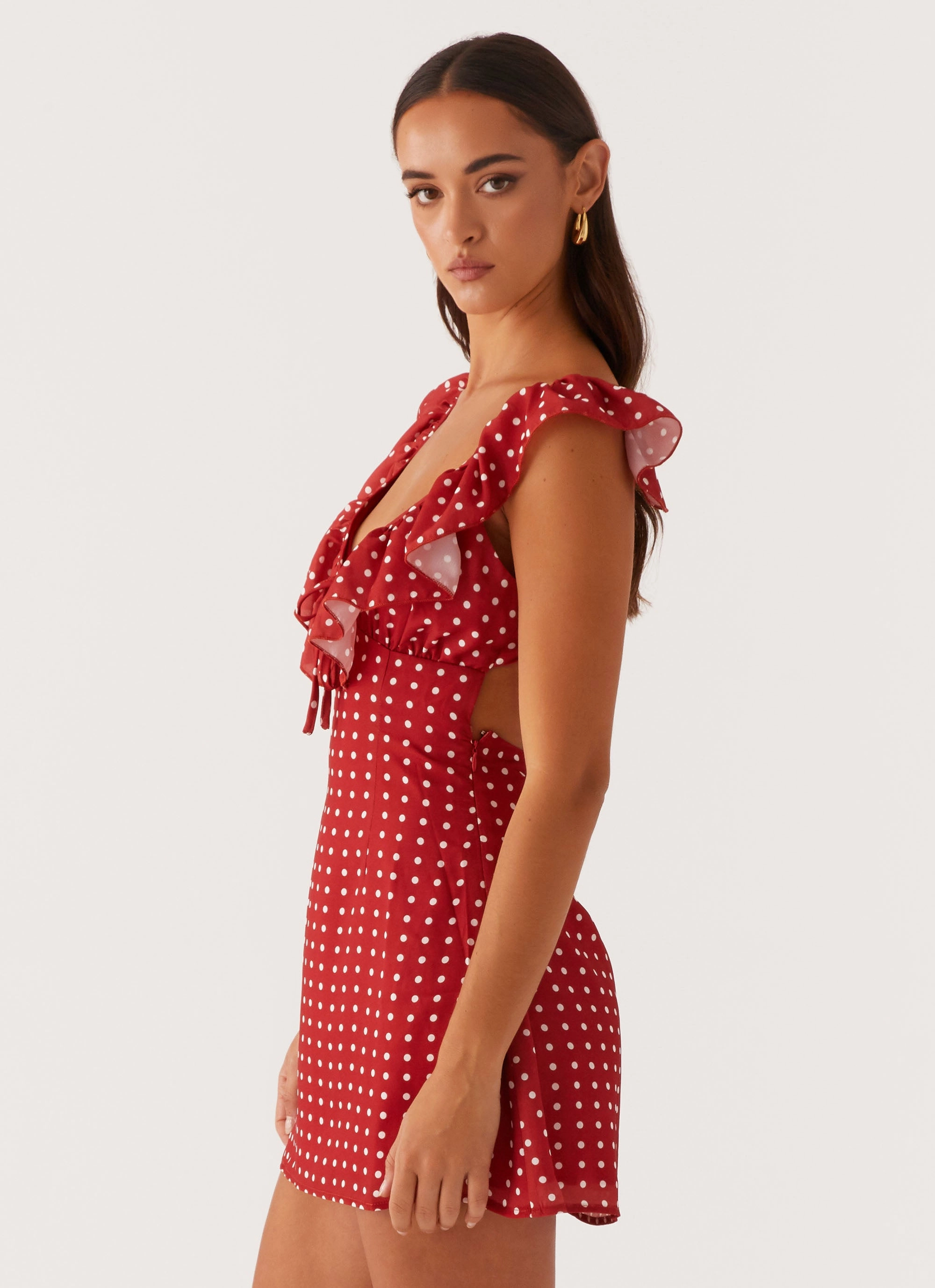 Relaxed Style Adrina Ruffle Mini Dress - Red Polka Dot