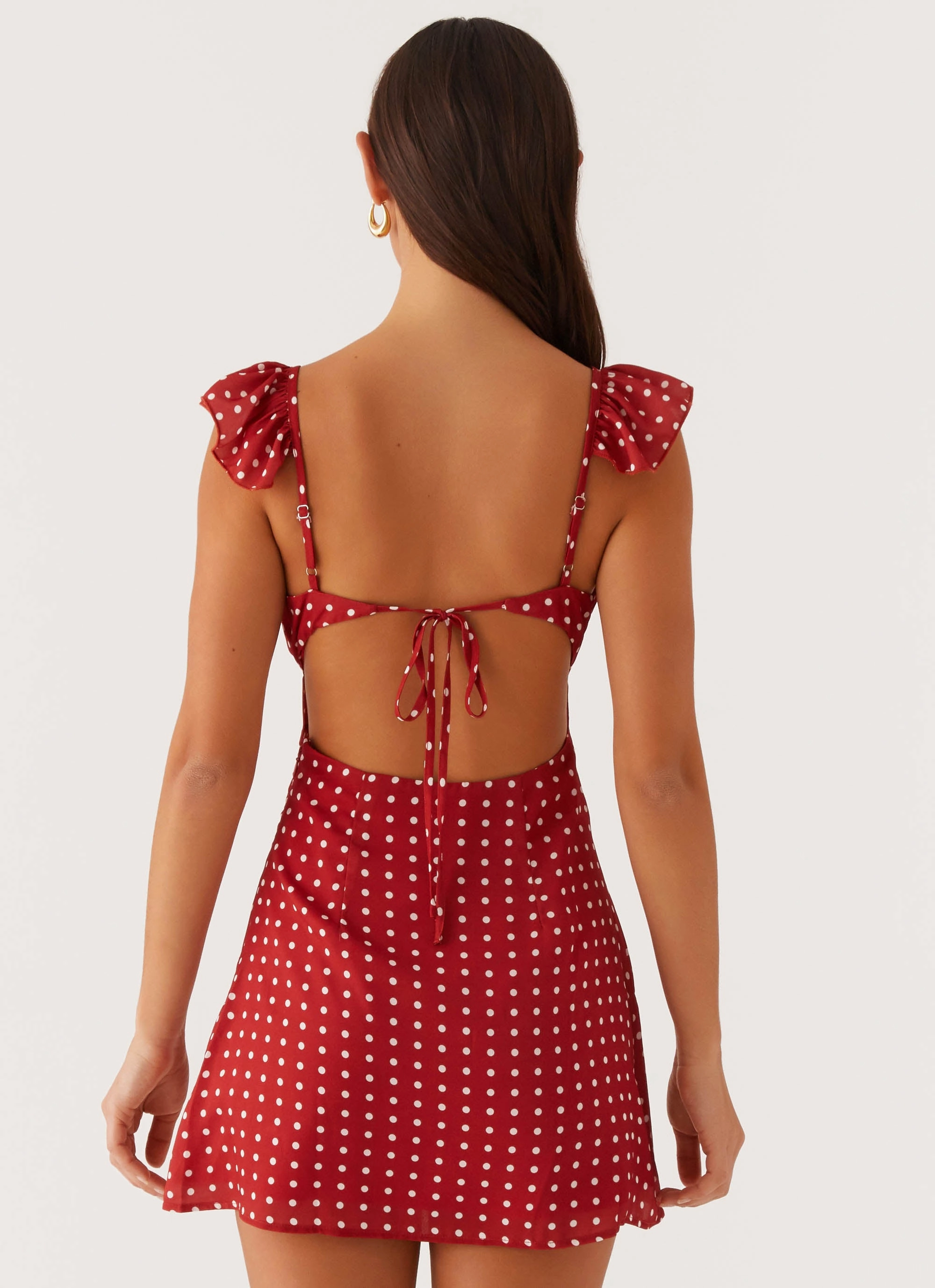 Adrina Ruffle Mini Dress - Red Polka Dot Trendy Appeal