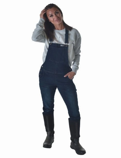 Cowgirl Tuff Womens Winter Tuck In Dark Wash Cotton Blend Bib Overall Warm Essentials