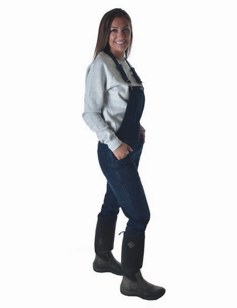 Cowgirl Tuff Womens Winter Tuck In Dark Wash Cotton Blend Bib Overall Temperature Regulating Lining