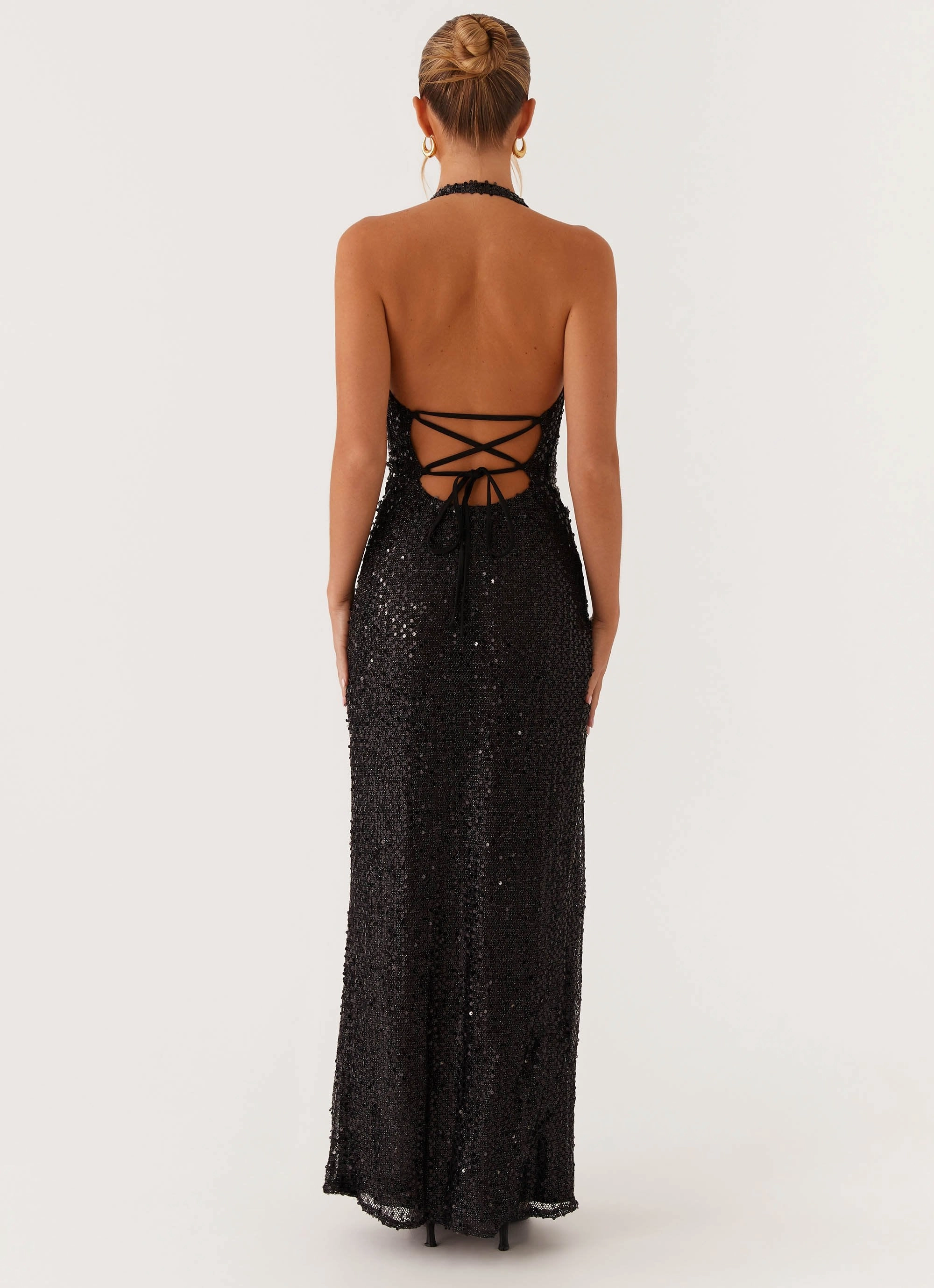 After Tonight Sequin Cowl Neck Maxi Dress - Black Comfortable Look Fashionable And Functional