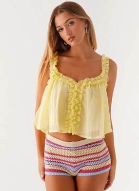 Aimee Top - Yellow Fitted Tank Printed Blouse