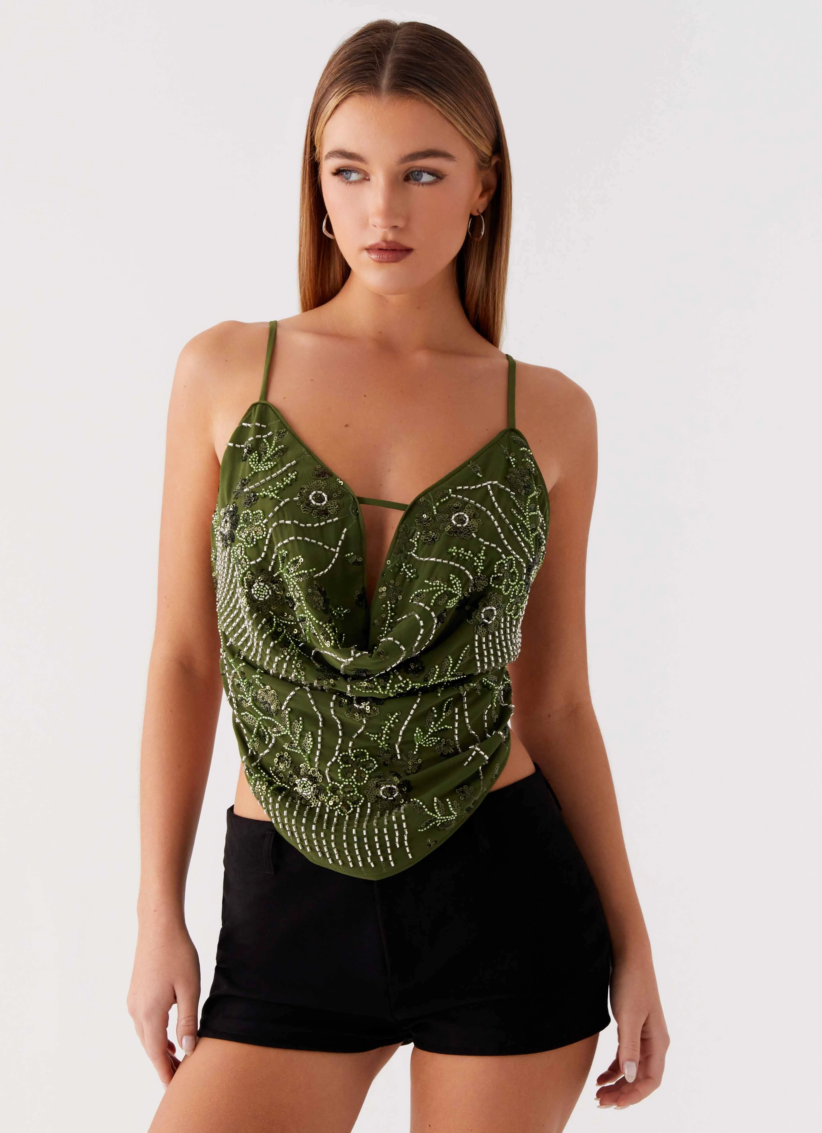 Sedonia Top - Khaki Breathable Hoodie Curved Hemline