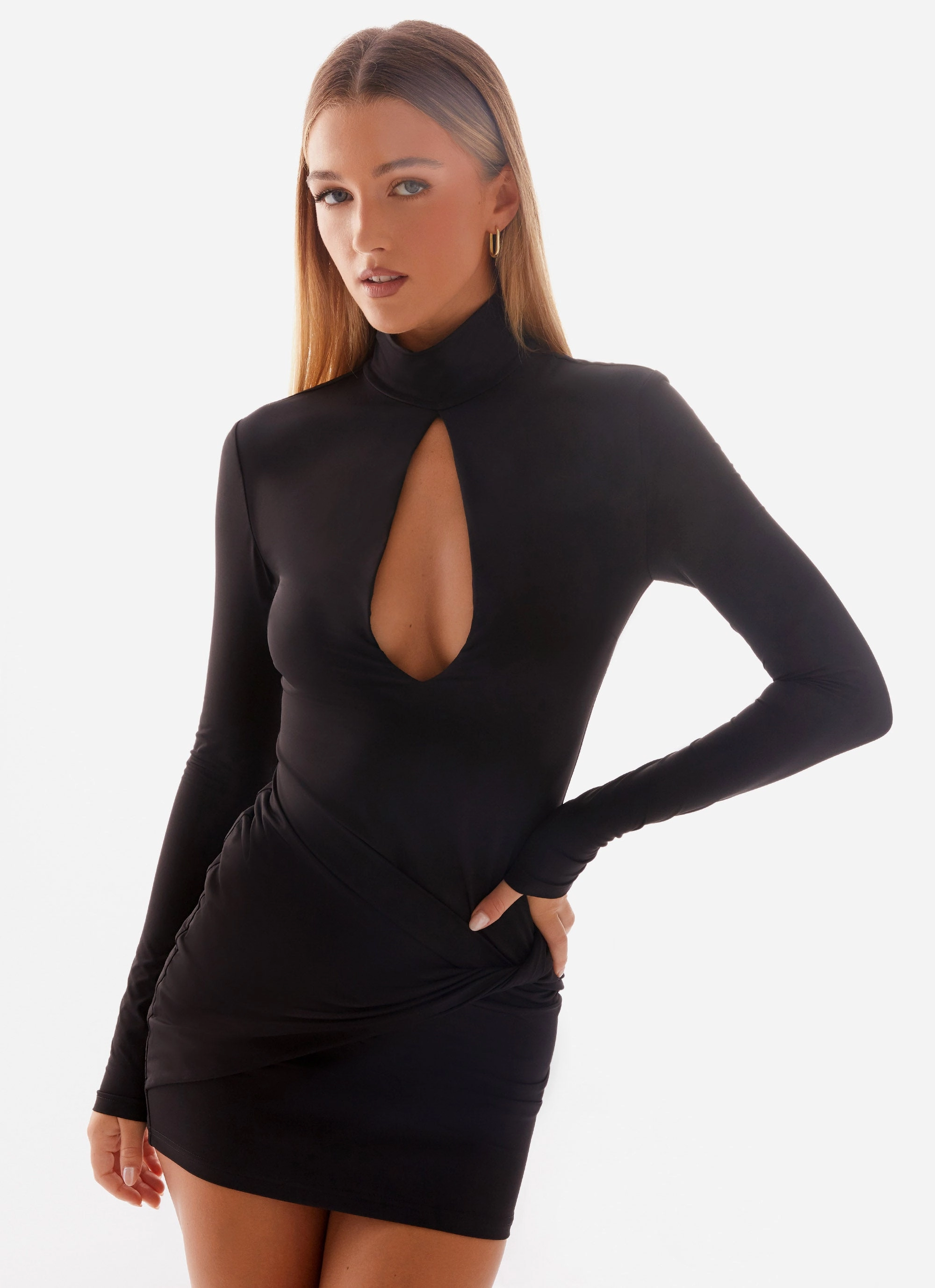 Bold Design Back-Pocket Airlea Long Sleeve Mini Dress - Black