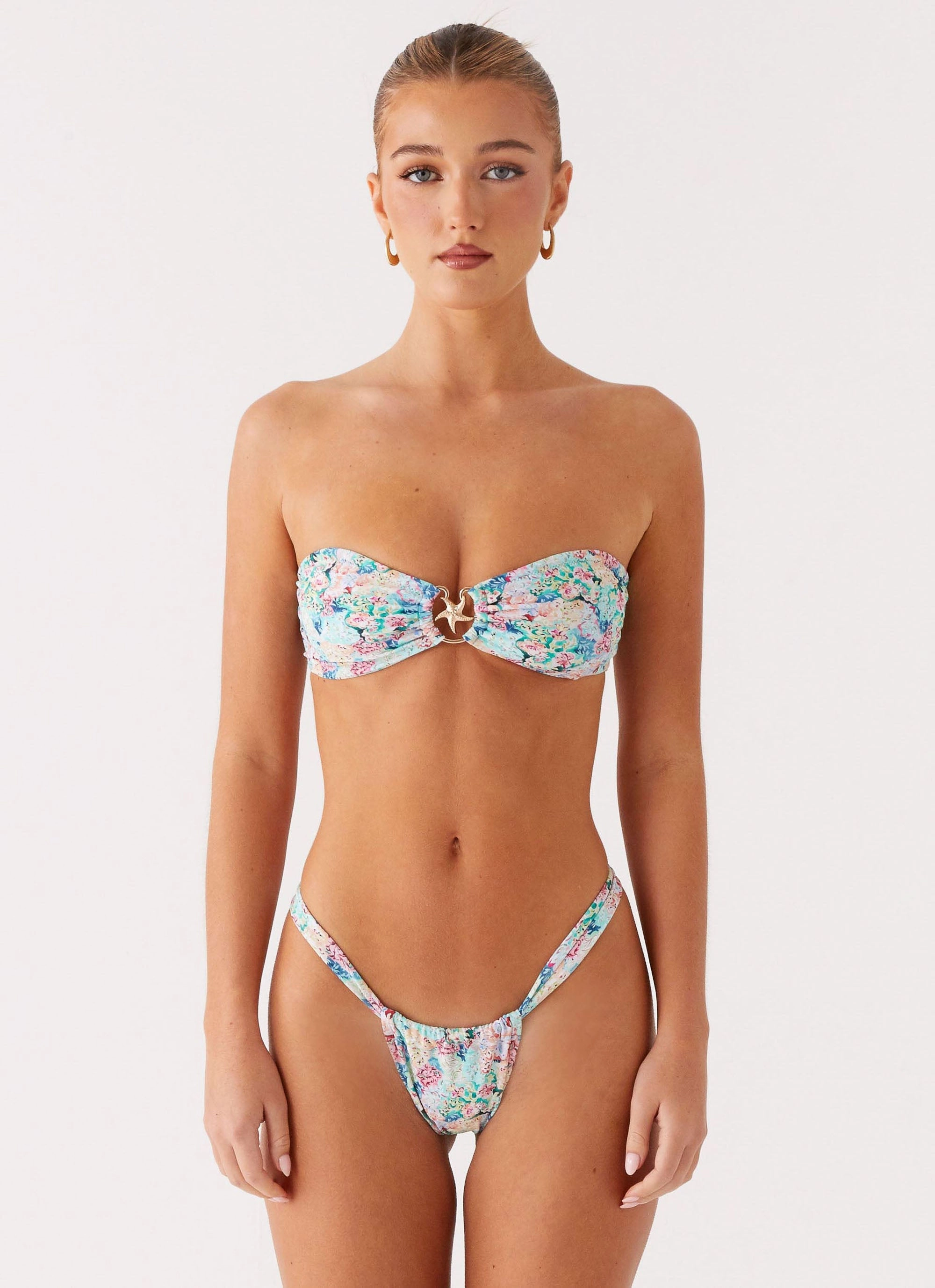 Airlie Scrunch Bikini Bottoms - Santorini Floral Molded Cups Support Wrinkle-Free