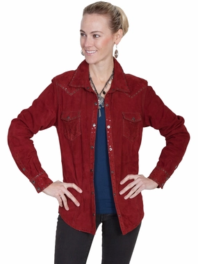 Scully Womens Cranberry Leather Shiny Stars Jacket Refined Casual Odor Resistant Tech