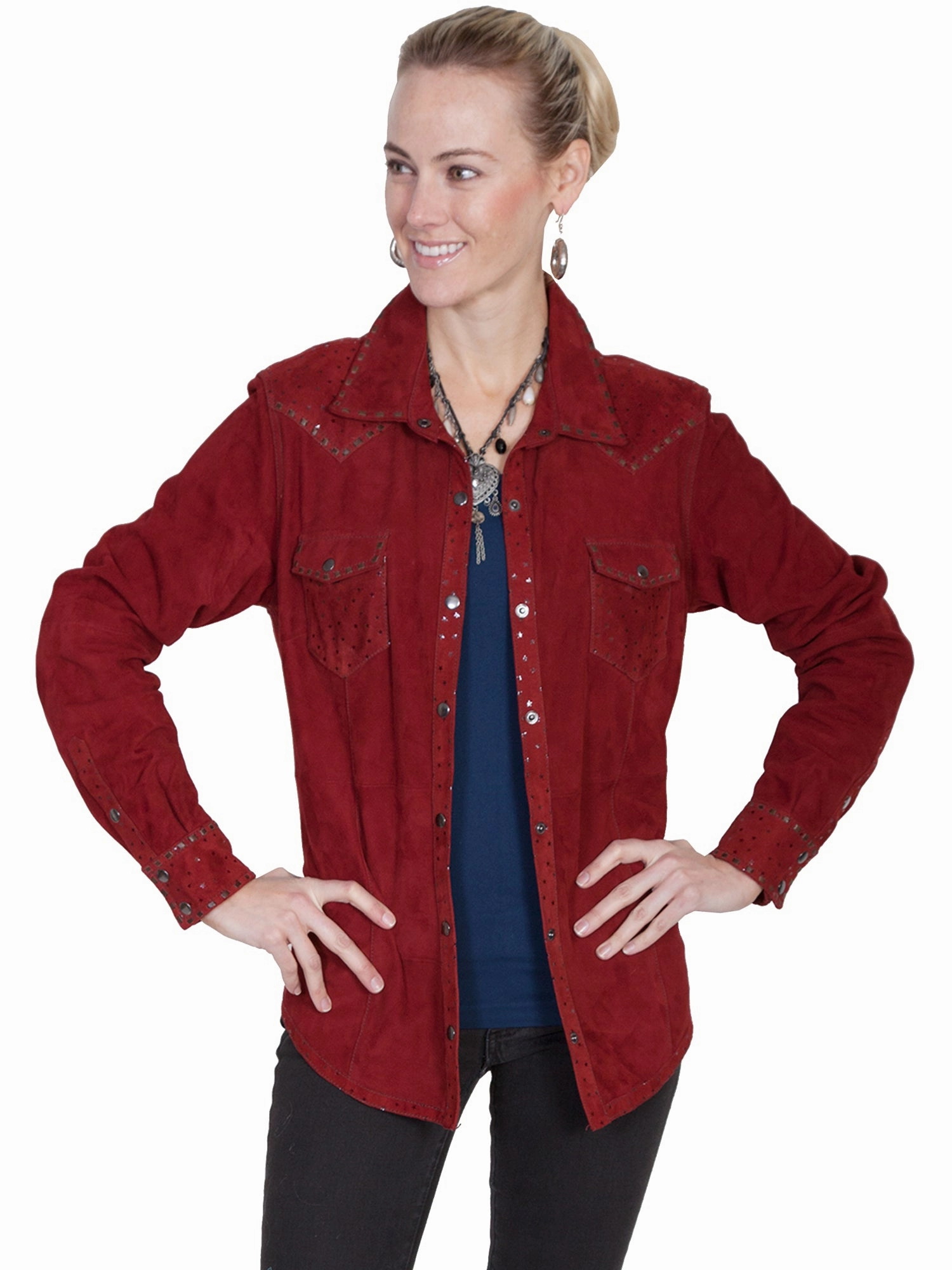 Scully Womens Cranberry Leather Shiny Stars Jacket Refined Casual Odor Resistant Tech