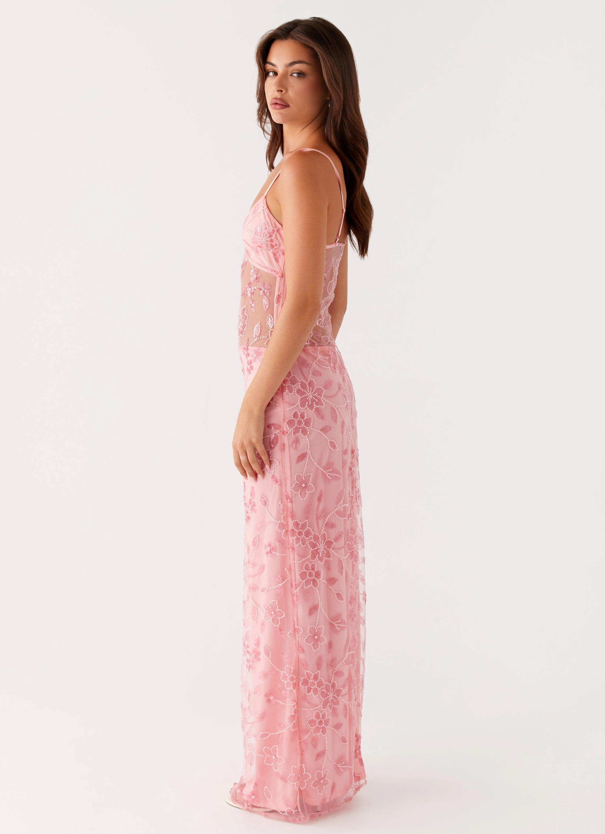 French Vibe Akira Beaded Maxi Dress - Pink Orange