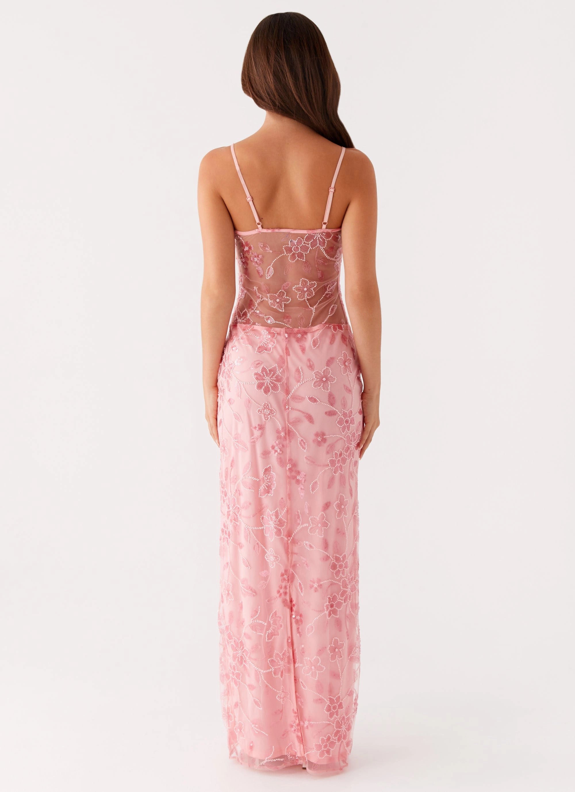 Akira Beaded Maxi Dress - Pink Orange Wrinkle-Free-Finish Poised Vibe
